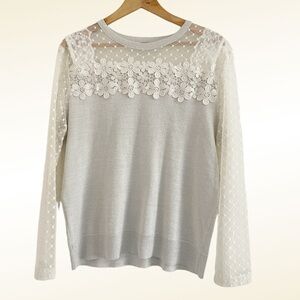 Black Rivet Metallic Cream Lace Sweater Top